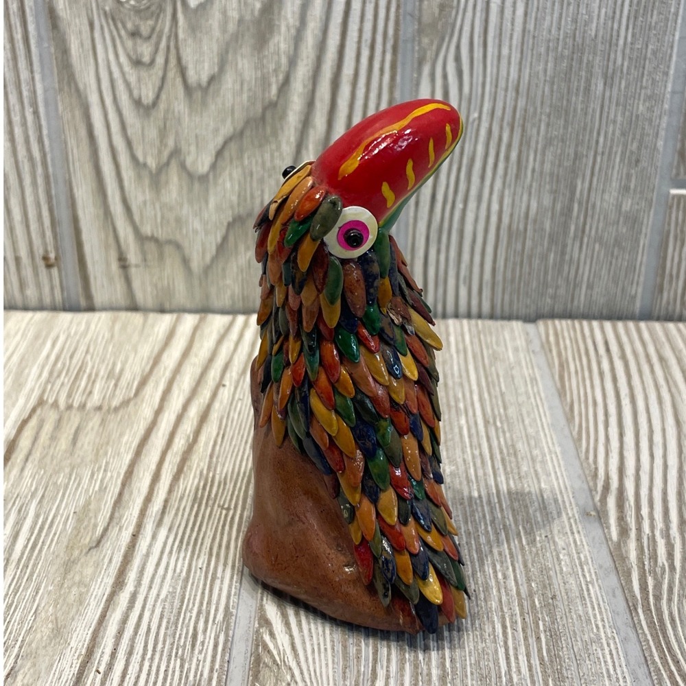 Vintage Handcrafted Folk Art Toucan Figurine Multi-Color Feathered Bird Decor